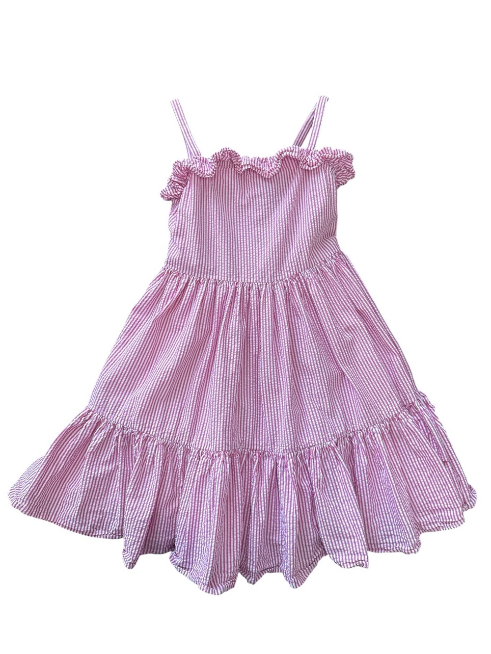 Polo Ralph Lauren Pink & White Striped Seersucker Dress Girls 6 Ruffles Cotton